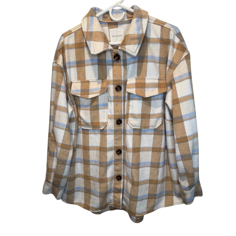 Avec Les Filles Womens Plaid F Button Front Wool Blend Shacket Jacket Top 1X